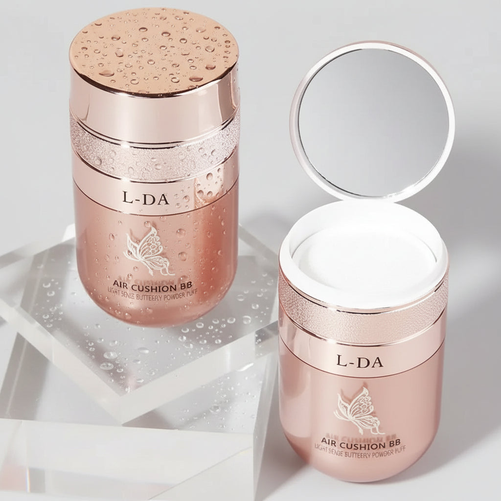 L-DA air cushion BB cream packaging on a yellow background