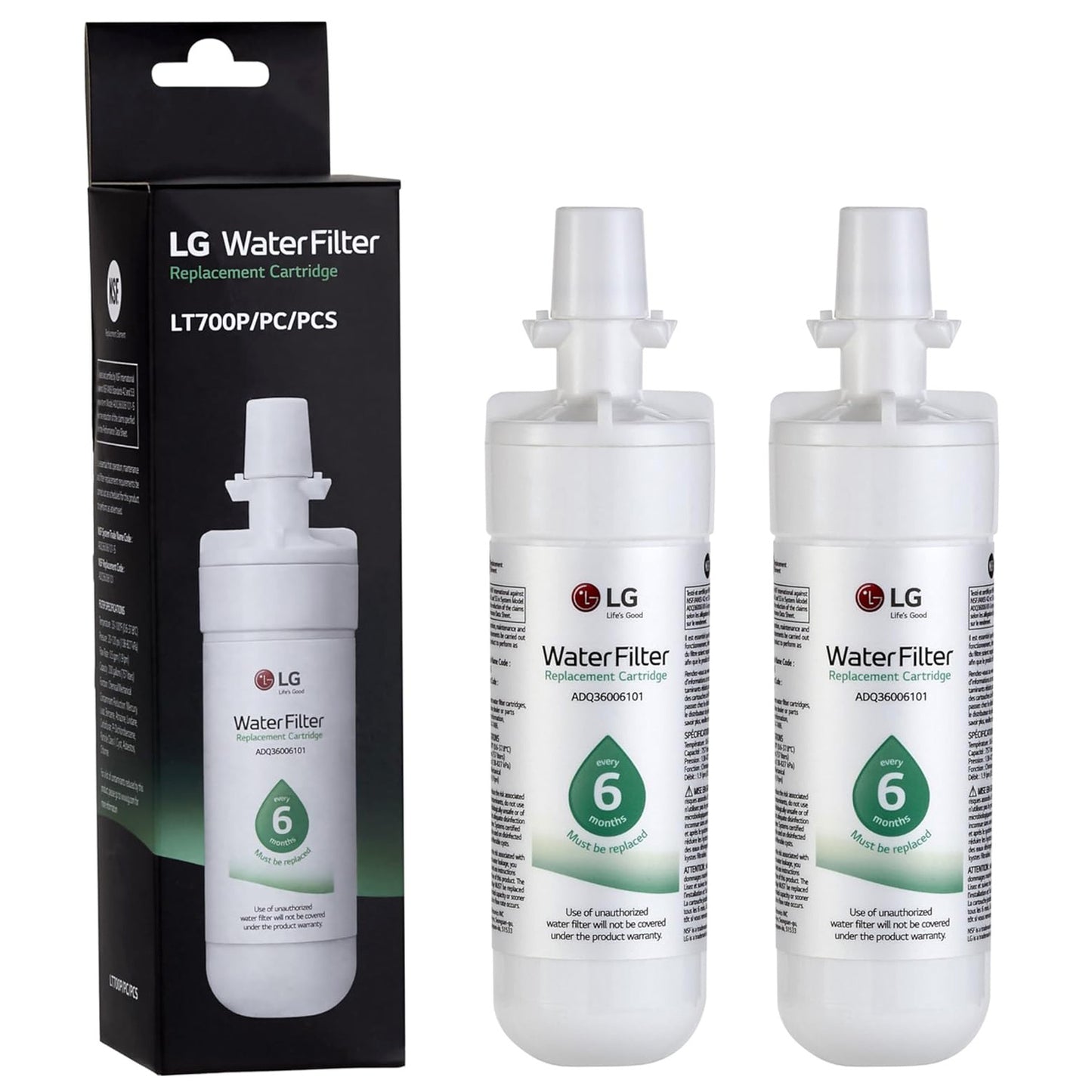 LG LT700P Refrigerator Water Filter Replacement, ADQ36006101, ADQ36006113, ADQ75795103, or AGF80300702, 200 Gallon Capacity, White