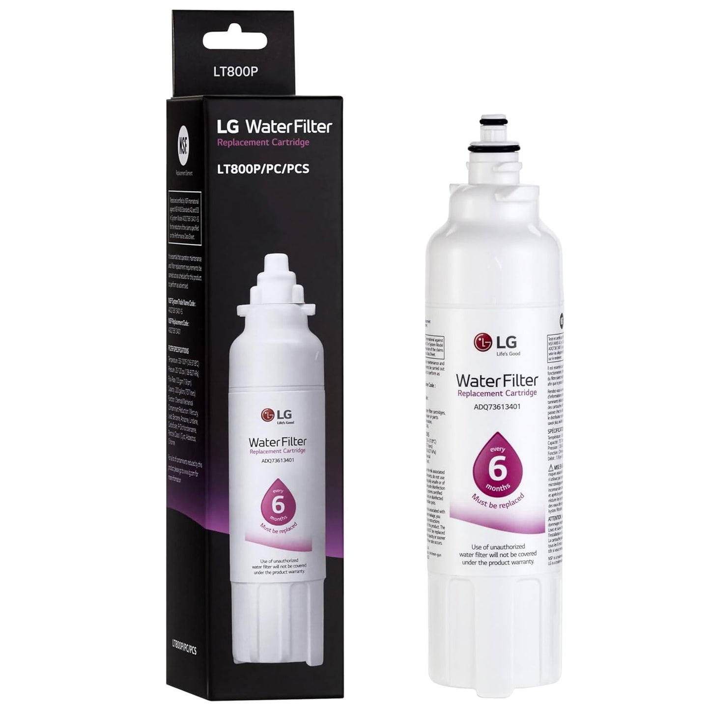 LG LT800P Refrigerator Water Filter Replacement, ADQ73613401, ADQ73613408, or ADQ75795104, 200 Gallon Capacity, White