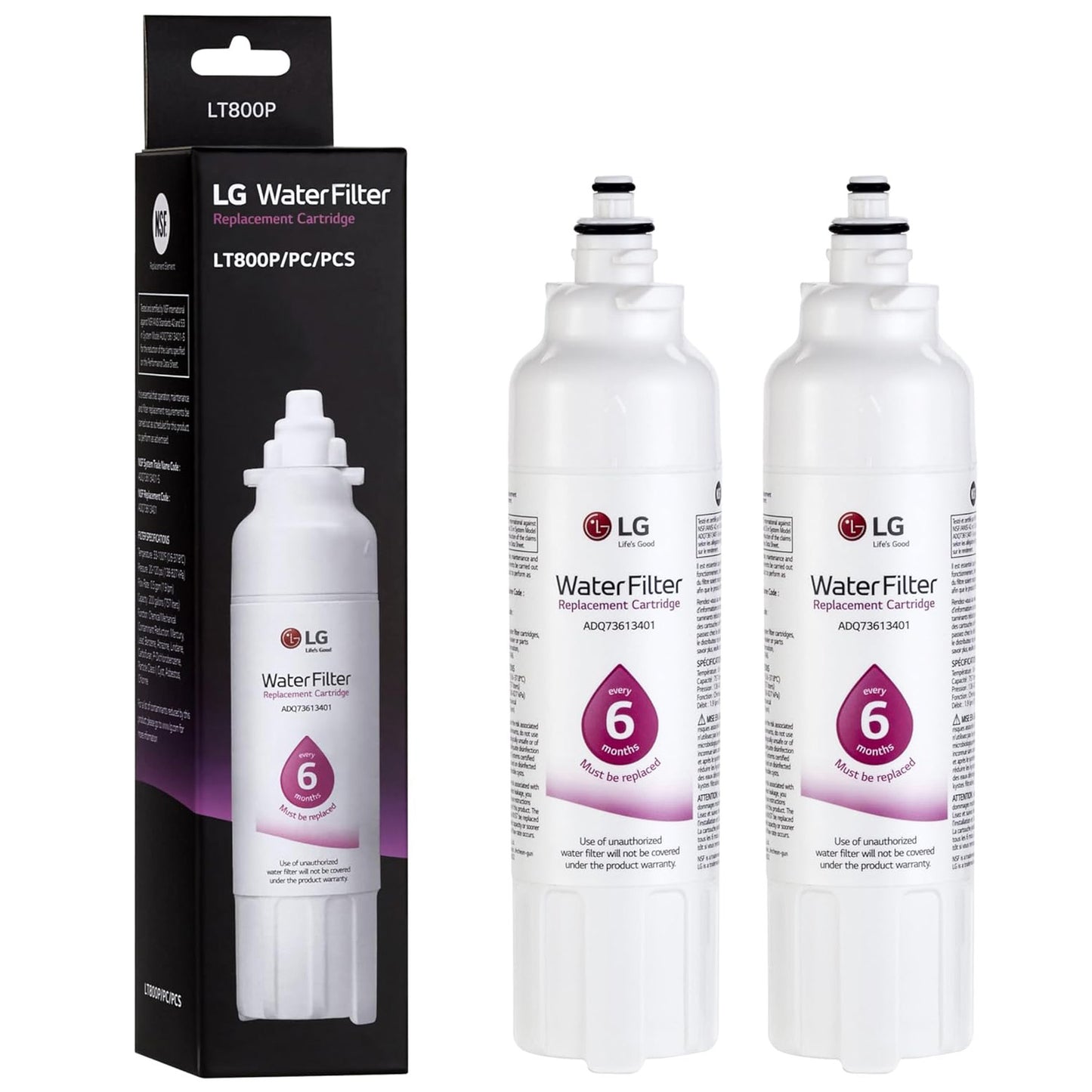 LG LT800P Refrigerator Water Filter Replacement, ADQ73613401, ADQ73613408, or ADQ75795104, 200 Gallon Capacity, White