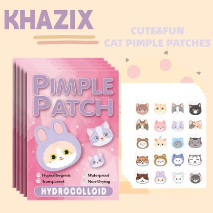 Kazhix pimple patch packaging with cartoon cat design on a pink background